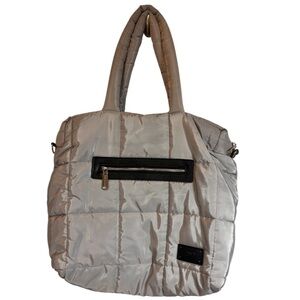 Steve Madden Silver and Black Tote Bag with Quilted Design